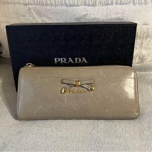 Prada tan long wallet with box